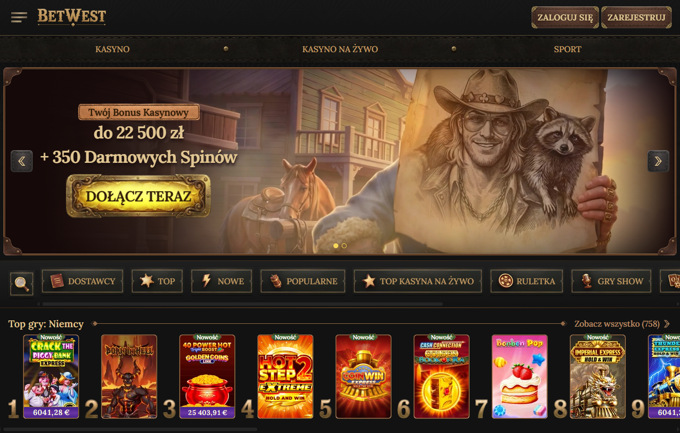 Zrzut ekranu strony BetWest